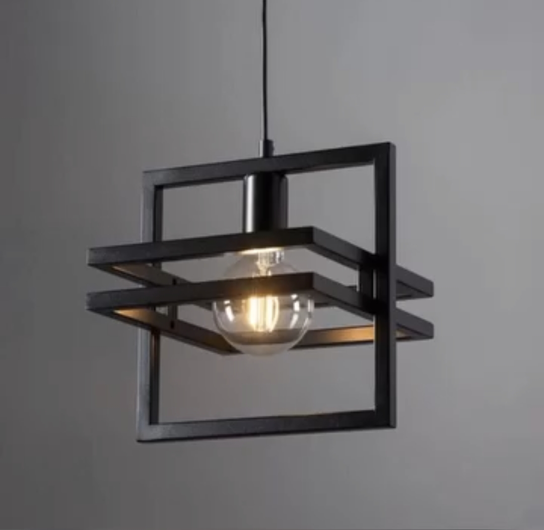 Luminária pendente geométrica em metal preto
