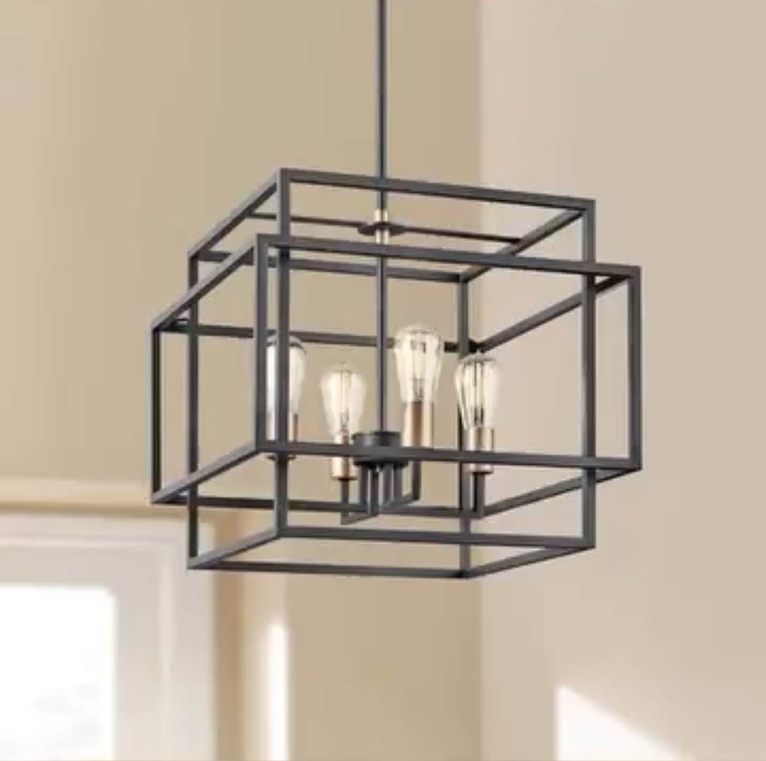 Lustre em cubos metálicos com quatro lâmpadas