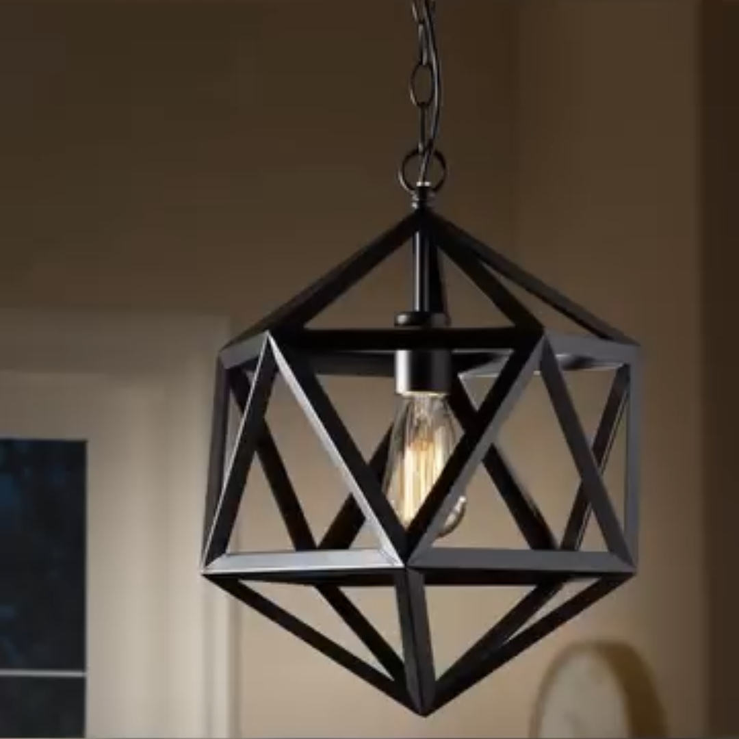 Luminária de teto facetada em metal preto